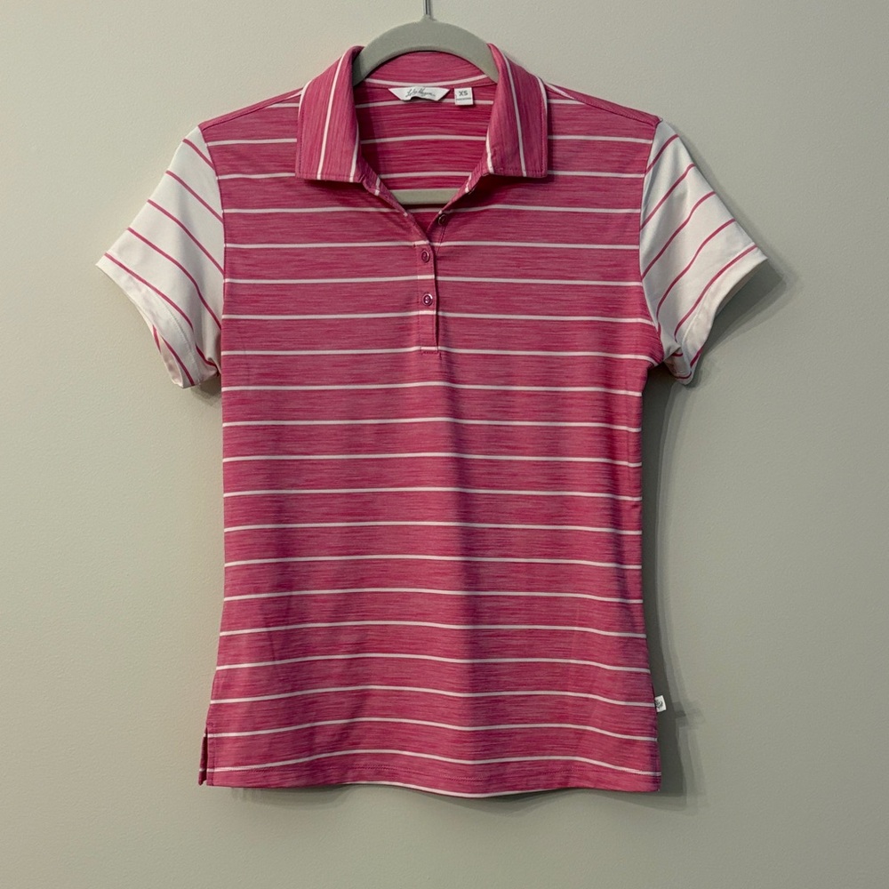 Lady Hagen Pink and White Striped Button Down Shirt